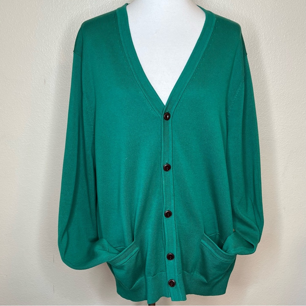 Lands End supima cotton classic grandpa cardigan sweater size large Kelly green